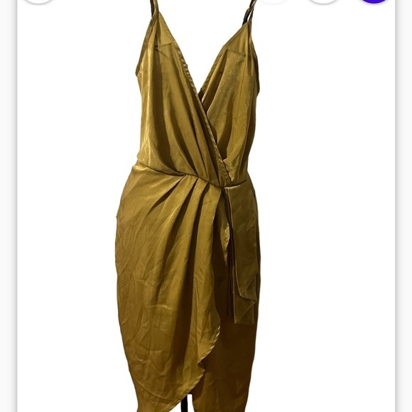 Missguided Silky Strappy Wrap Over Midi Sz 4 Dress Yellow - Picture 3 of 11